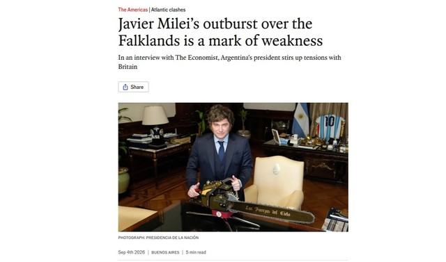 The Economist analizó el giro de Milei sobre Malvinas y explicó por qué lo vincula con "debilidad"
