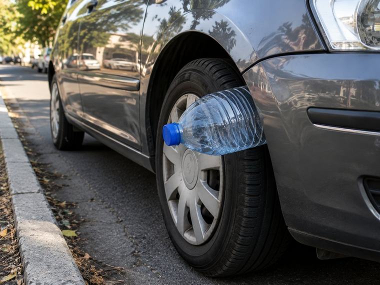 Encontrar una botella de plástico en la rueda del coche: qué significa y por qué es fundamental saber cómo actuar